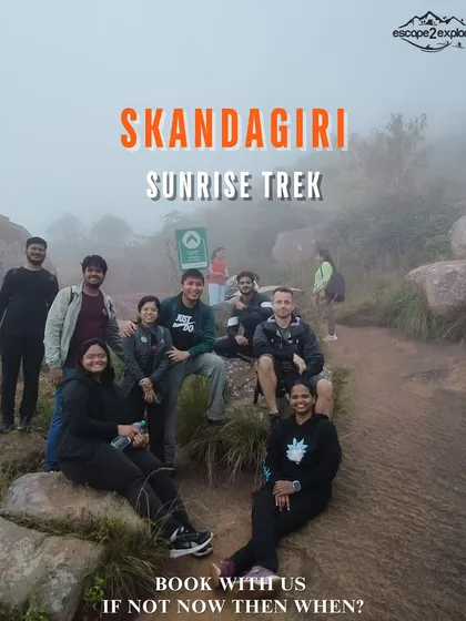 A promotional graphic for our Skandagiri Sunrise Trek. We handle all the logistics so you can focus on the view.