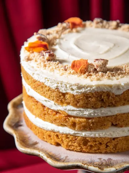 My Carrot Cake is a classic for a reason. It features a dreamy pecan filling and a spiced cream cheese frosting that makes it extra special and comforting.