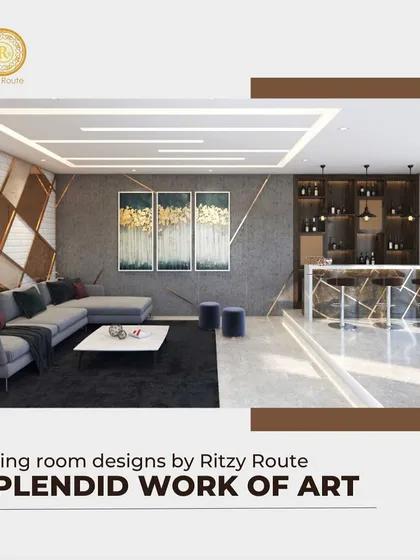 Here is a living room that blends comfort with high-end style, featuring a custom bar area for entertaining. I focused on creating a cohesive space with a geometric accent wall, luxurious materials, and integrated lighting to craft a splendid work of art that is also a welcoming home.