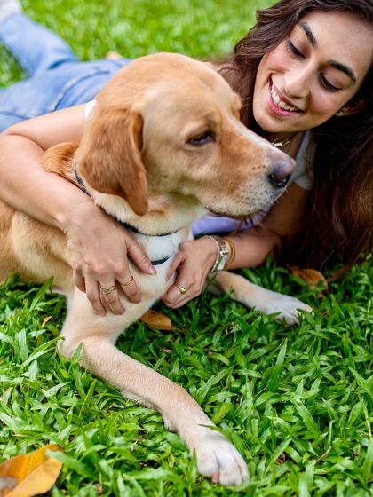 A loving embrace with my dog Prancer. This photo shows the comfort and happiness that comes from the simple act of hugging your pet.
