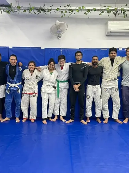 Our community is diverse, with men and women of all ages and belt levels training together. This photo captures the welcoming and inclusive atmosphere we cultivate on the mats.