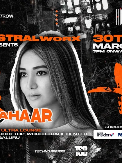 My debut gig poster for Astralworx in Bangalore at High Ultra Lounge. A rooftop party at the World Trade Center.
