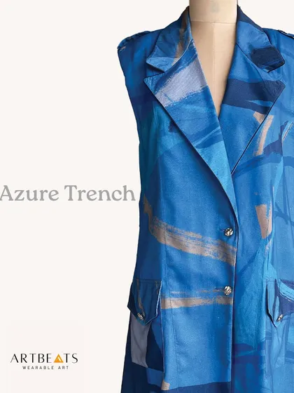 An introduction to the Azure Trench, a piece of conceptual clothing that celebrates expressive style. The handmade prints and luxury fabric make it a story in itself.