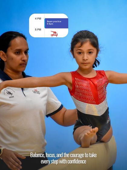 A peek into a day at Leap. From 4 to 5 PM, it's beam practice, where our gymnasts work on balance, focus, and the courage to take every step with confidence.