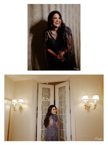 A collage of bridal portraits, showing her happy and radiant, just before heading to the cocktail party.