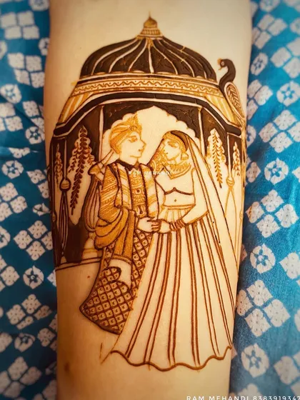 The doli portrait with shading and details being filled in. You can see how the characters' clothing and expressions are developed from the simple outline.