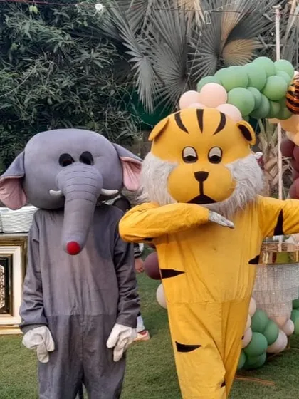 An unlikely but fun pair. Our elephant and tiger mascots are ready to bring smiles to your jungle-themed party or any celebration.