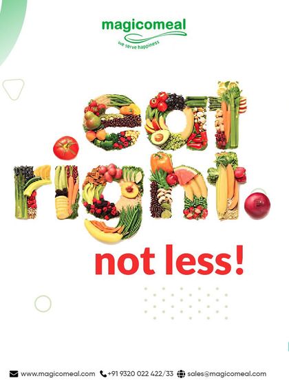 My philosophy is simple: Eat Right, Not Less. This creative graphic, with the words "Eat Right" formed from fresh produce, emphasizes my focus on balanced, nutritious, and satisfying meals.