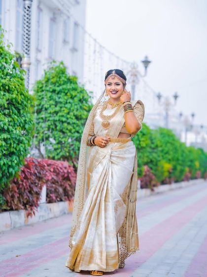 A full-length shot of my bridal attire. I felt radiant and confident on my special day.