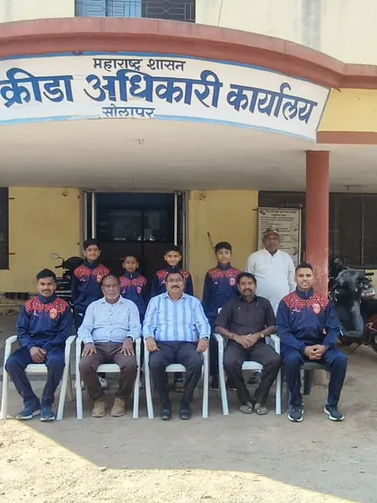 The official send-off for our national team. The U-14 boys' team and coaches gather at the District Sports Officer's office in Solapur before their pre-competition training camp. We are proud to represent Maharashtra.