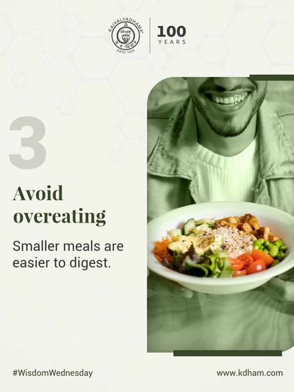To support your digestive system, we advise avoiding overeating. Eating smaller, more frequent meals is easier for your body to process and helps maintain stable energy levels.