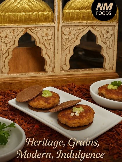 This is my modern interpretation of the classic Galouti kebab. The kebab itself is a melt-in-your-mouth mystery of flavours, served on a wholesome grain cracker instead of the traditional roti.