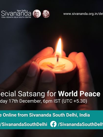 A poster for our Special Satsang for World Peace, held online to unite our global community in prayer. We believe in the power of collective intention to promote harmony in the world.