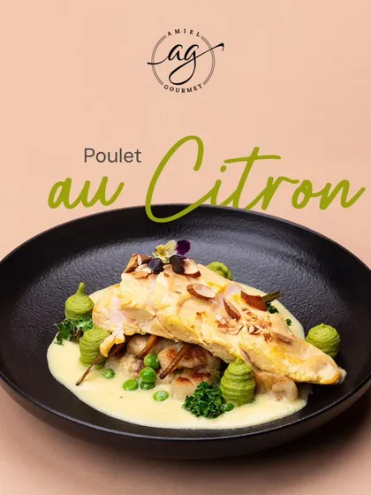 Allow me to present my Poulet au Citron. This dish features a succulent lemon chicken steak, marinated to perfection and served with a delicate glaze. It’s a bright, elegant plate that represents the fresh, modern twist I love to bring to French classics.