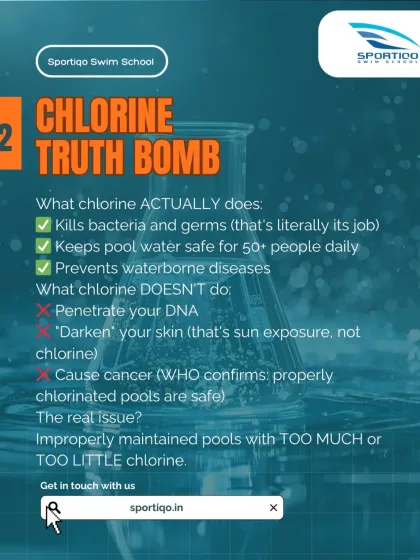 The truth about chlorine: its job is to kill bacteria and prevent waterborne diseases. This graphic debunks myths about chlorine causing cancer or darkening skin.