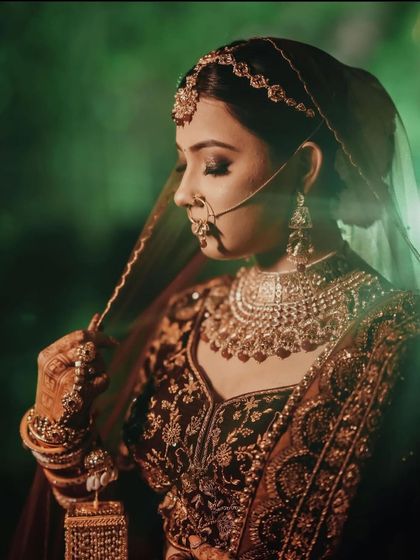 Another artistic shot of my bride under her veil. The green light in the background adds a unique touch.