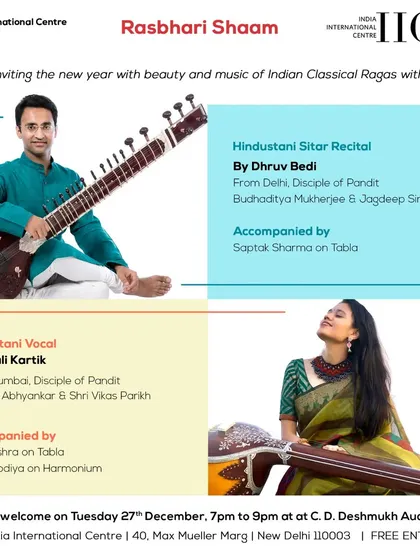 The announcement for 'Rasbhari Shaam', an evening of classical music at the India International Centre, New Delhi.