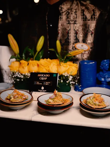 A tray of our Avocado Crisps, elegantly presented and ready to be served to guests.