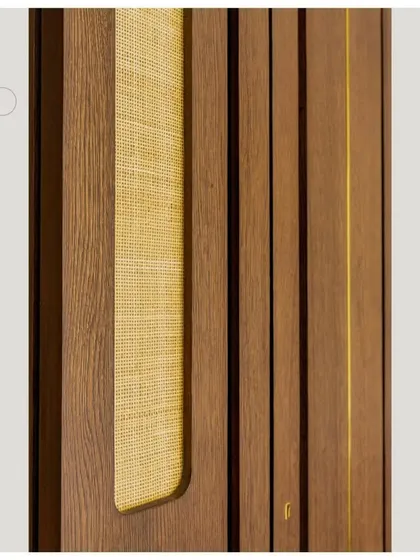 Another detail of the veneer work, highlighting the clean grooves and material transitions.