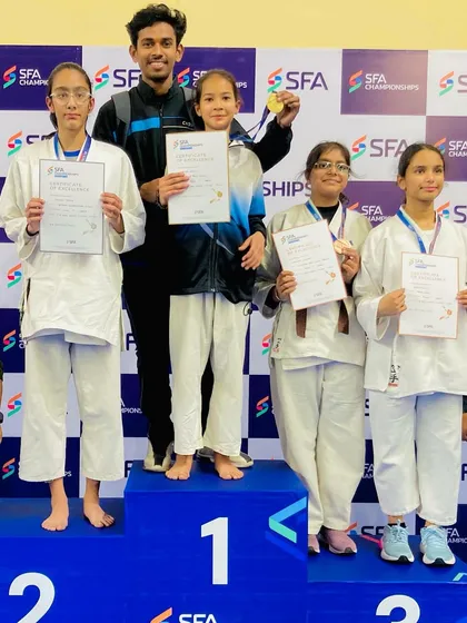 I am holding the gold medal for my student Bhavnika Negi after her incredible win in the U-15 category at the SFA Championship. A proud coach moment.