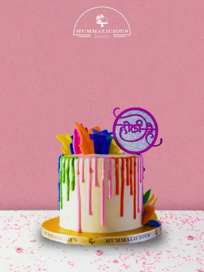 Make your Holi celebrations even more colourful with our vibrant drip cake. The bright colours and "Holi Hai" topper perfectly capture the fun and festive spirit of the day.