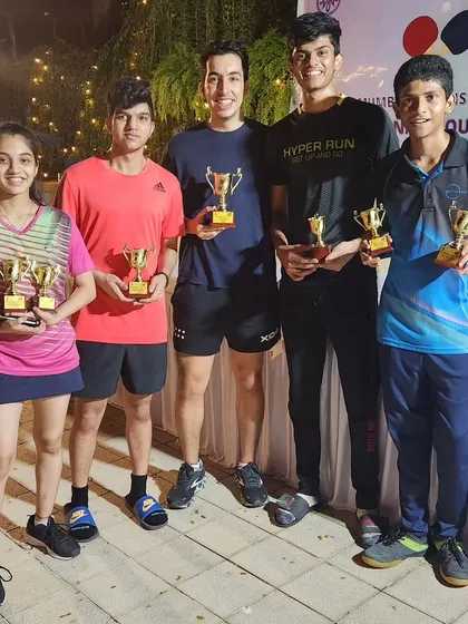 Our players with their trophies from the 3-star Mumbai City ranking tournament at Willingdon Sports Club. We encourage our players to participate regularly to gain valuable match experience.
