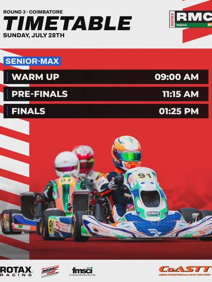 The Sunday race day schedule for the Senior Max class at Round 3.