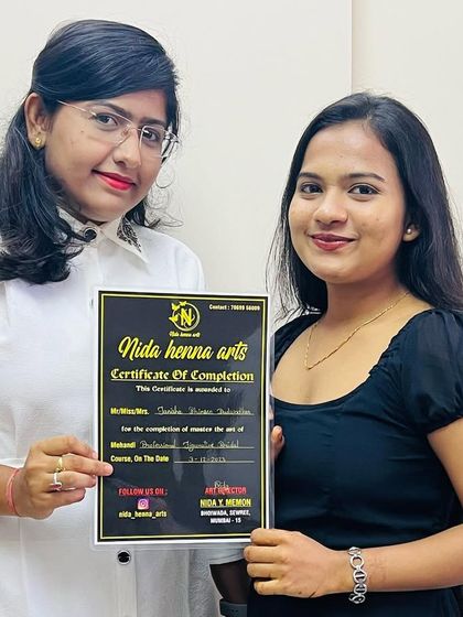 Celebrating the success of another student. Her hard work and passion for mehandi are evident in her beautiful work.