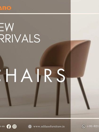 Announcing new arrivals in our chair collection. This image features a modern dining chair with a curved back and elegant tapered legs, perfect for a contemporary dining space.