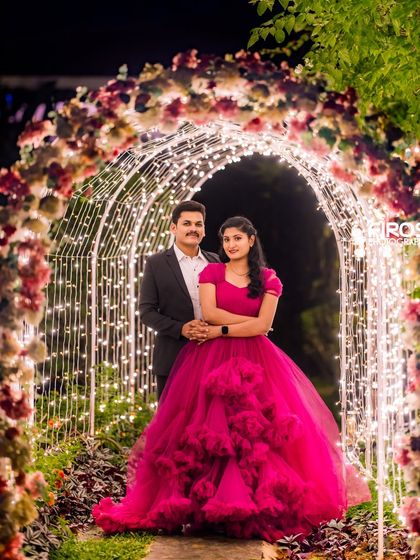 A beautiful portrait of a couple in our floral and light archway, perfect for a fairytale-themed shoot.