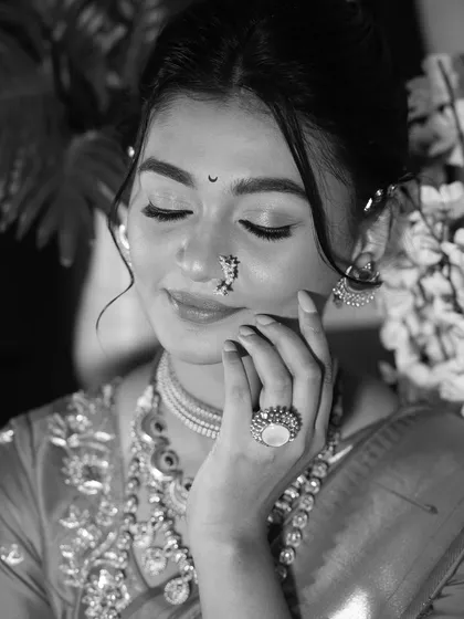 A timeless black and white portrait, showing how strong makeup techniques look great even without color.