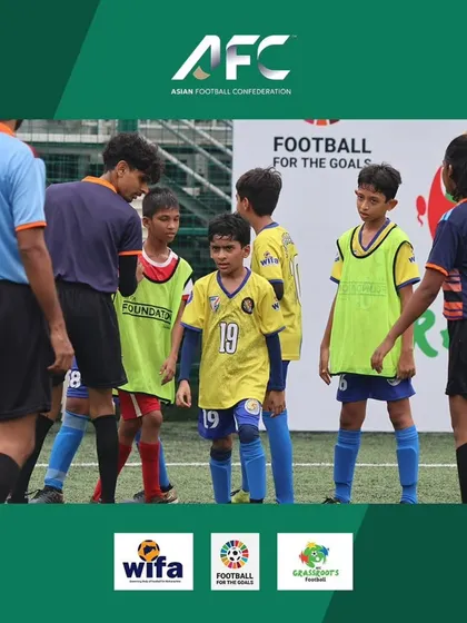 Our players getting ready for a match during the AFC Grassroots Football Day celebrations.