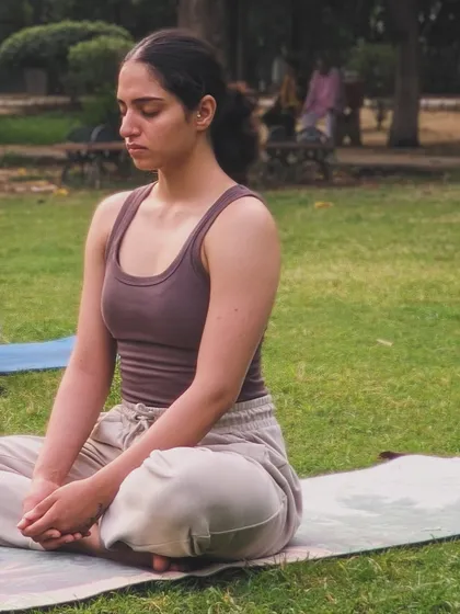 Demonstrating the importance of breath and focus in a simple seated meditation. Even in a group setting, I encourage everyone to find their own inner space for peace.