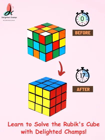 This before-and-after image shows the incredible results of our training. We can teach anyone how to solve a scrambled Rubik's Cube in seconds, building confidence and problem-solving abilities.