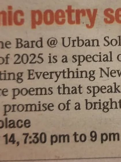 Another feature in the Bangalore Mirror for our first poetry evening of 2025, a special open mic themed "Celebrating Everything New."