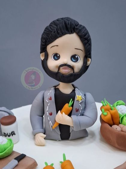 A detailed close-up of the Karan Kundrra figurine we made for the Laughter Chefs show, complete with his signature style.