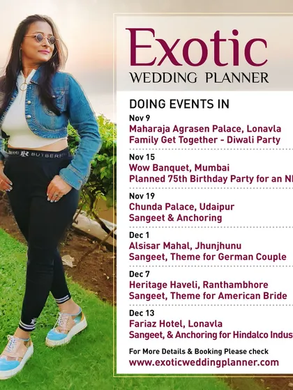 My work schedule often involves back-to-back events in different cities. This calendar shows my commitment to being on-site for my clients, whether it's for a 75th birthday party in Mumbai or a sangeet in Udaipur.