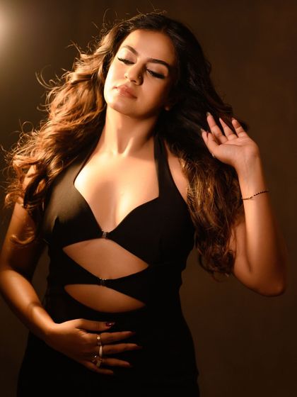 A soft, dreamy shot capturing the glamour of the look.