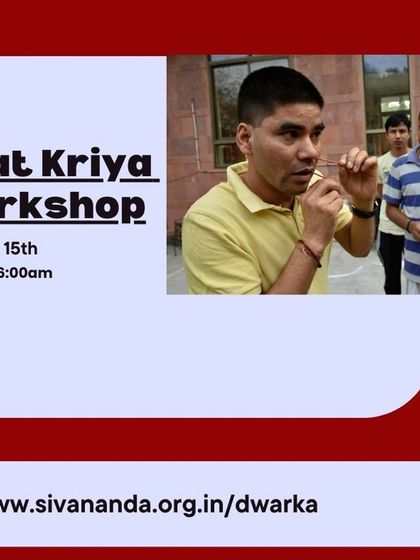 A poster for our Shat Kriya Workshop, featuring a demonstration of Sutra Neti. These sessions are an opportunity to learn ancient techniques for detoxification and health.