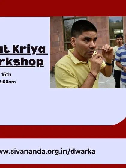 A poster for our Shat Kriya Workshop, featuring a demonstration of Sutra Neti. These sessions are an opportunity to learn ancient techniques for detoxification and health.