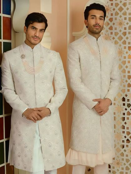 A campaign shot for an ethnic wear brand featuring two male models. I provided consistent, natural grooming for both, ensuring they looked fresh and camera-ready while maintaining a cohesive look for the brand's advertisement.