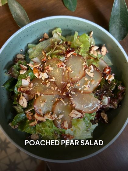 Light, refreshing, and full of flavor. My Poached Pear Salad combines tender, spiced pears with crisp lettuce and a sprinkle of toasted almonds for a perfect summer meal.
