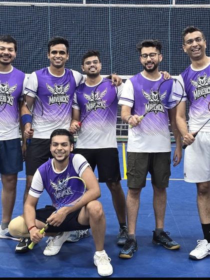 The Gurgaon Mavericks team, champions of the All India Futures First Badminton League. We organize large-scale corporate leagues that bring together teams from different companies for extended competition.