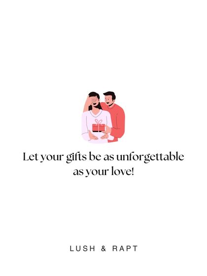 "Let your gifts be as unforgettable as your love!" A sweet illustration of a couple sharing a gift, perfect for inspiring romantic gifting.