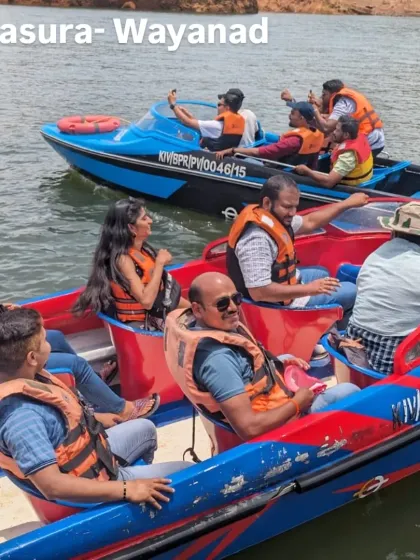 Enjoying a speedboat ride on the Banasura Sagar Dam in Wayanad. It's the largest earthen dam in India and offers stunning views of the surrounding hills.