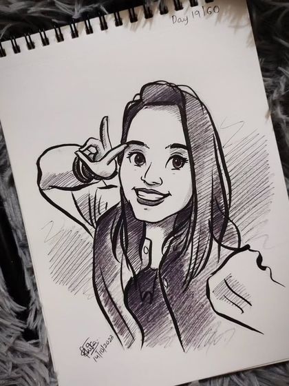 A fun and expressive caricature of a dancer. The hand gesture adds movement and personality to the sketch.