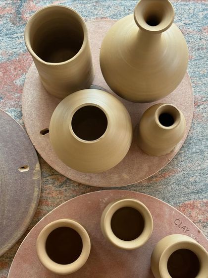 A glimpse of freshly thrown pots from a weekend session in the studio. Seeing all these different forms together, waiting to be finished, is always so exciting.