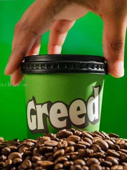 A hand placing a lid on a branded coffee cup, creating a dynamic to-go coffee shot.