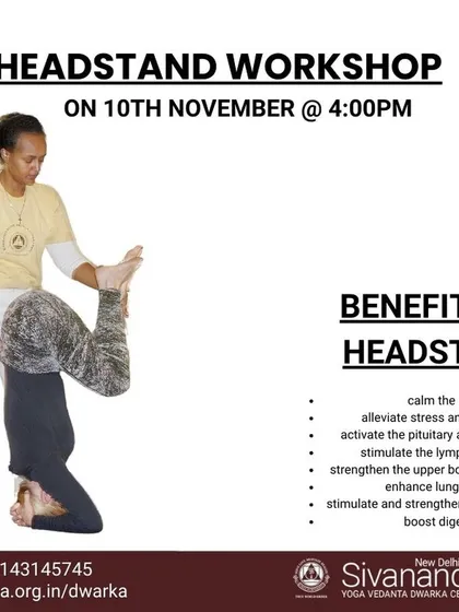 An informational poster for our Headstand Workshop, detailing the many benefits of the pose, from calming the mind to strengthening the entire body. I provide systematic guidance to help you achieve the posture.