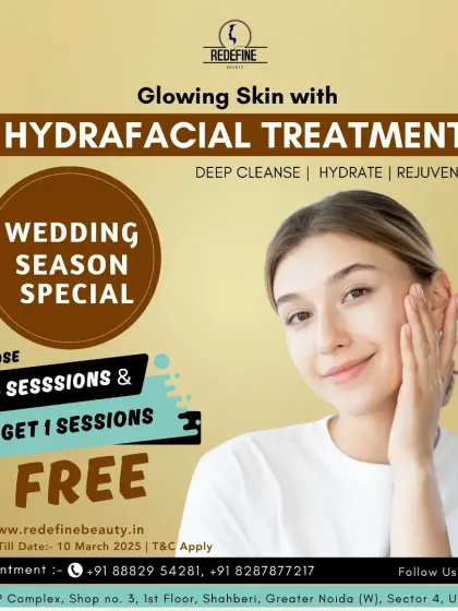 Getting ready for a wedding? My Hydrafacial is the perfect treatment for that bridal glow. This graphic highlights a wedding season special, offering a package of sessions to ensure your skin is flawless on your big day.